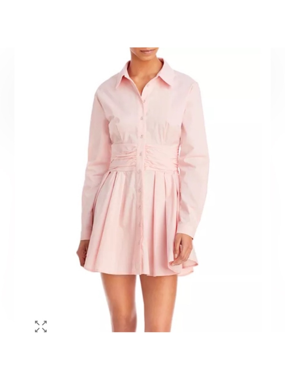 Bardot Light Pink Ruched-Waist Shirt Dress